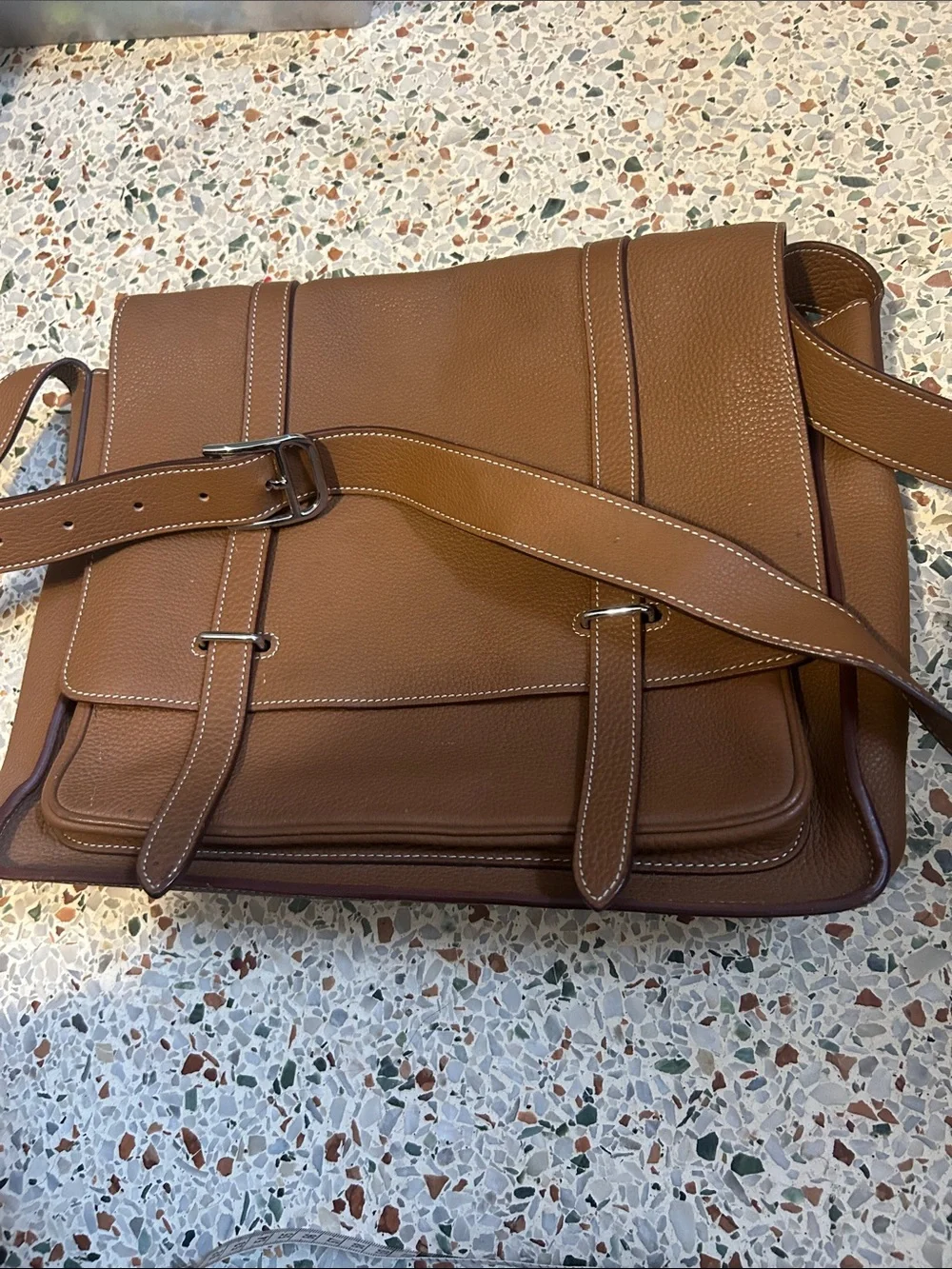 Men's Tan  real strong Leather Messenger Bag